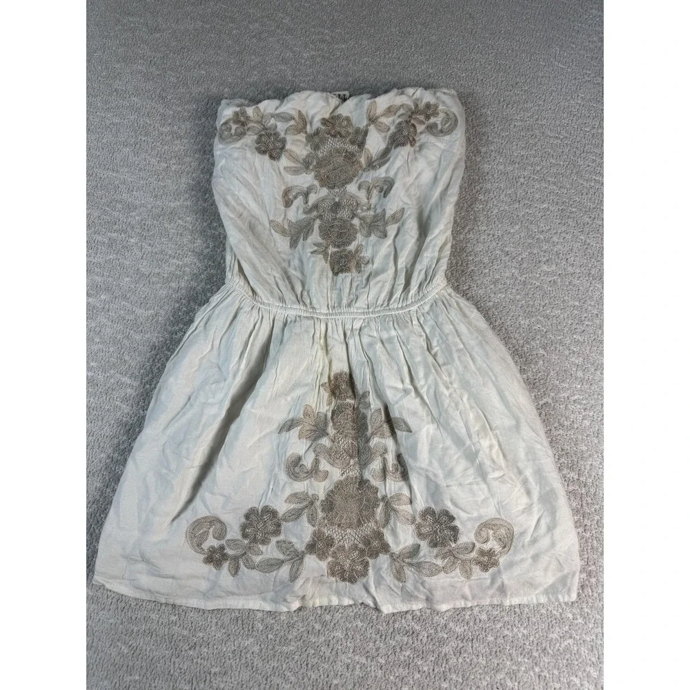 Billabong Dress Womens Small White Strapless Floral Embroidered Boho Summer Mini